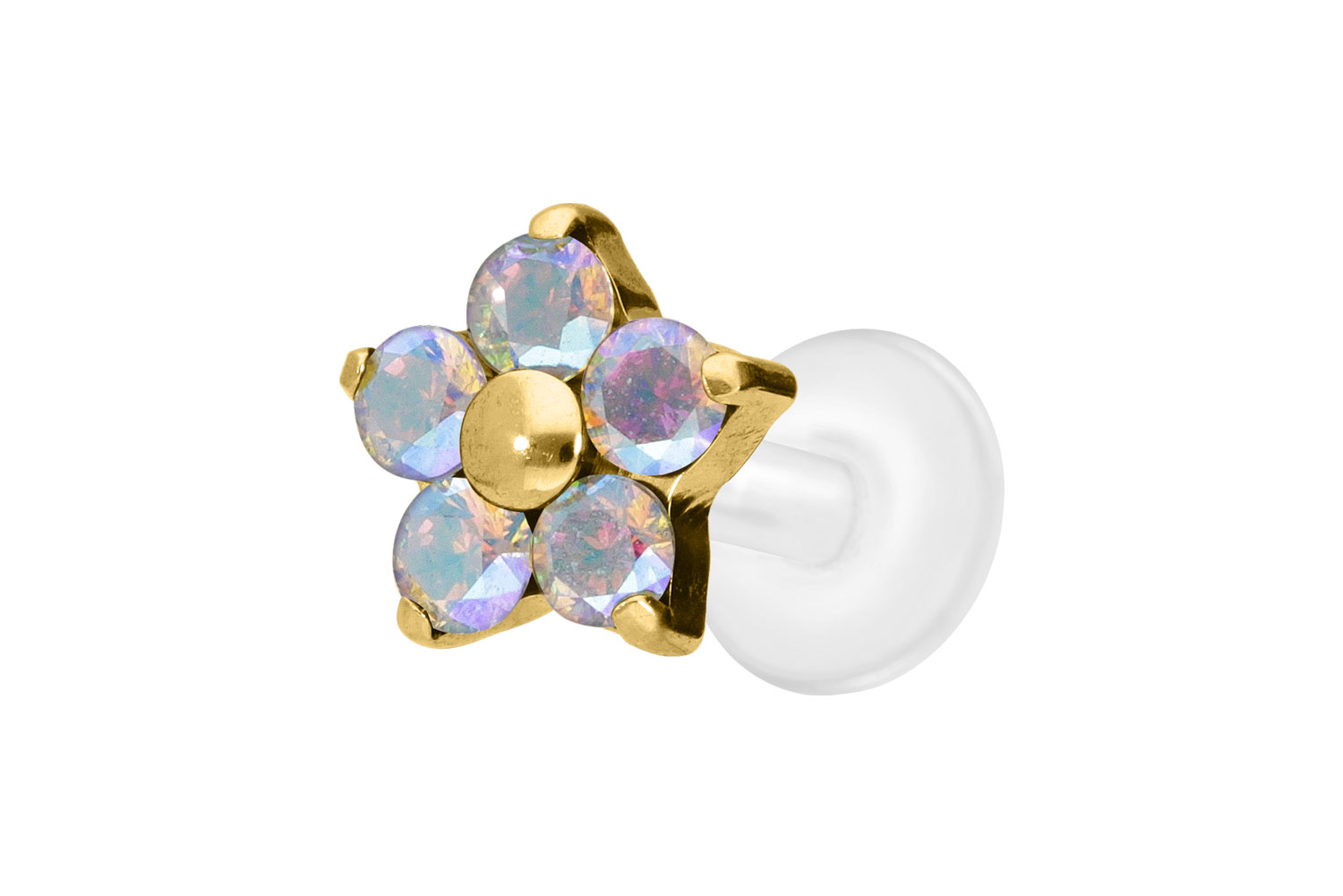 PTFE Labret mit Innengewinde + Titan-Aufsatz KRISTALLBLUME